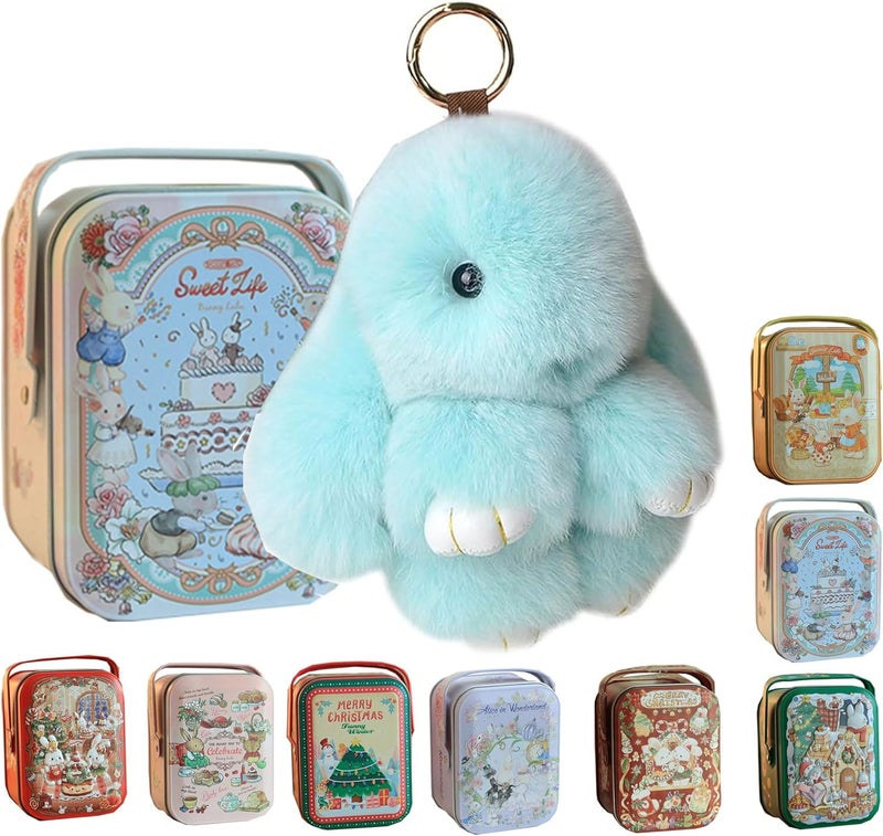 MINGRI Soft Bunny Keychain with Tin,Cute Valentines Gift Plush Keychain for Backpack,Bag Charm Gift Key Chain - Image 1